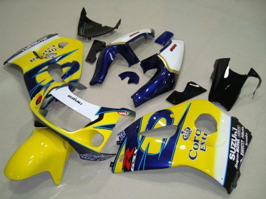 Best 1996-2000 Suzuki GSXR 600 Motorcycle Fairings - White Yellow Blue Corona