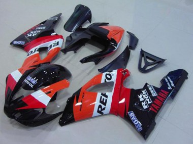Best 2000-2001 Yamaha YZF R1 Motorcycle Fairing - Orange White Red Black Repsol