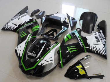 Best 2000-2001 Yamaha YZF R1 Motorcycle Fairings - Glossy Black White Green Monster