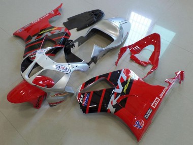 Best 2000-2006 Honda VTR1000 Motorcycle Fairings - Silver Red Glossy Black Stripe