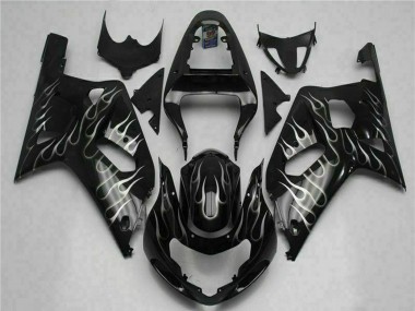 Best 2001-2003 Suzuki GSXR 600/750 Motorcycle Fairings - Glossy Black Silver Flame