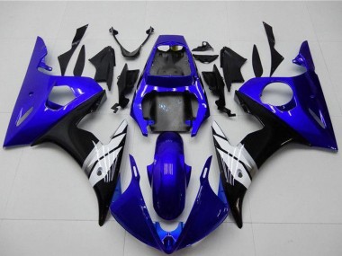 Best 2003-2004 Yamaha YZF R6 Motorcycle Fairings - Blue White Glossy Black