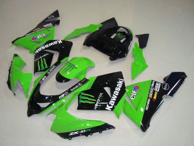 Best 2004-2005 Kawasaki ZX10R Motorcycle Fairings - Green Black Monster Elf