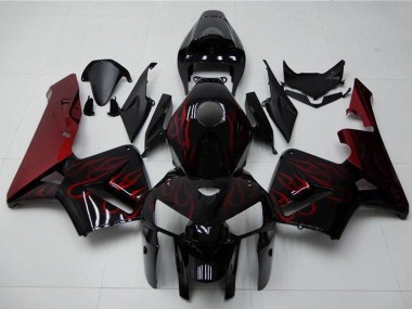 Best 2005-2006 Honda CBR600RR Motorcycle Fairing Kits - Glossy Black Red Flame
