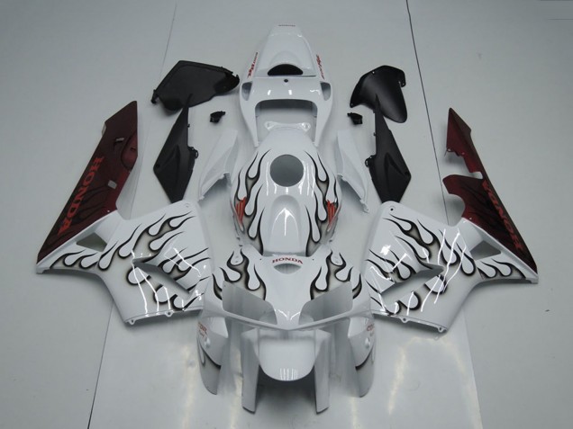 2005-2006 Honda CBR600RR Motorcycle Fairing - White Black Flame