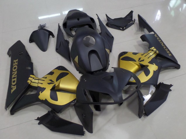 2005-2006 Honda CBR600RR Motorcycle Fairings - Matte Black with Gold Skull