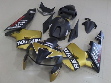 Best 2005-2006 Honda CBR600RR Motorcycle Fairings - Matte Black Gold Repsol
