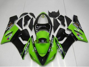 Best 2005-2006 Kawasaki ZX6R Motorcycle Fairings - Green Glossy Black Elf