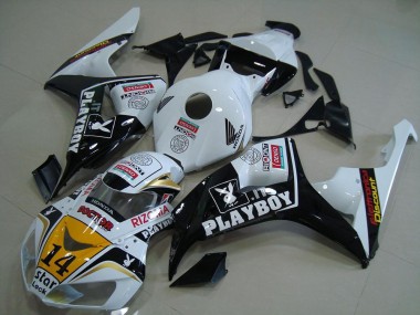 Best 2006-2007 Honda CBR1000RR Motorcycle Fairings - White Yellow Glossy Black Denso Playboy 14