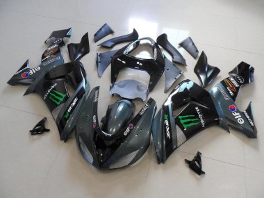 Best 2006-2007 Kawasaki ZX10R Motorcycle Fairings - Glossy Black Matte Black Green Elf Touch4 Monster Energy