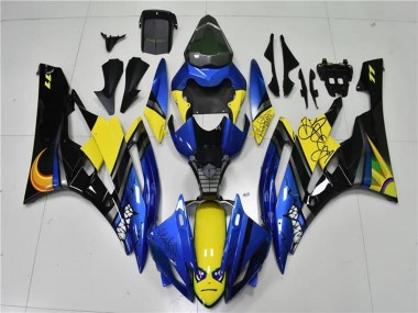 Best 2006-2007 Yamaha YZF R6 Motorcycle Fairings - Blue Yellow Glossy Black Shark