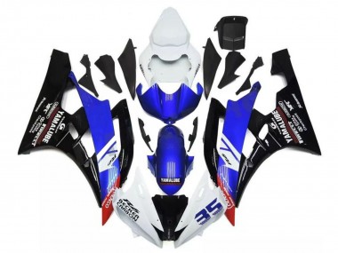 Best 2006-2007 Yamaha YZF R6 Motorcycle Fairings - White Blue Glossy Black Yamalube Becker Carbon