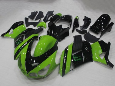 Best 2006-2011 Kawasaki ZX14R ZZR1400 Motorcycle Fairings - Green Glossy Black Monster