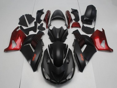 Best 2006-2011 Kawasaki ZX14R ZZR1400 Motorcycle Fairings - Matte Black Red Ninja