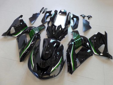 Best 2006-2011 Kawasaki ZX14R ZZR1400 Motorcycle Fairings - Glossy Black Green Line