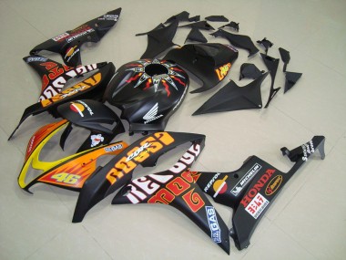 Best 2007-2008 Honda CBR600RR Motorcycle Fairings - Matte Black Orange Yellow Rossi 46