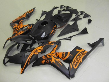 Best 2007-2008 Honda CBR600RR Motorcycle Fairings - Matte Black Orange Skull