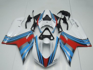 Best 2007-2014 Ducati 848 1098 1198 Motorcycle Fairings - White Blue Red