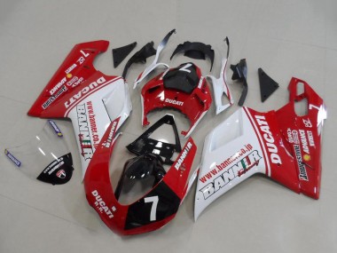 Best 2007-2014 Ducati 848 1098 1198 Motorcycle Fairings - White Red Glossy Black Banner 7