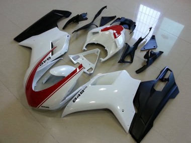 Best 2007-2014 Ducati 848 Motorcycle Fairings - White Red Matte Black