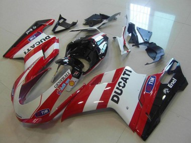 Best 2007-2014 Ducati 848 1098 1198 Motorcycle Fairings - White Red Black Generali Tim