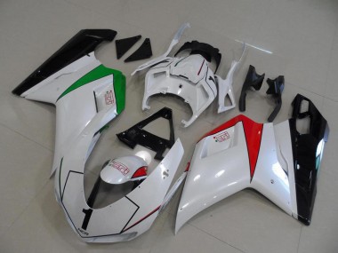 Best 2007-2014 Ducati 848 1098 1198 Motorcycle Fairings - Glossy White Red Green Glossy Black