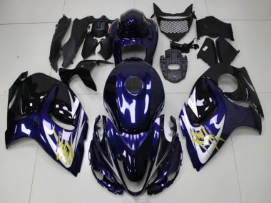 Best 2008-2020 Suzuki GSXR 1300 Hayabusa Motorcycle Fairings - Dark Blue White Gold