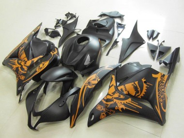 Best 2009-2012 Honda CBR600RR Motorcycle Fairings - Matte Black Orange Skull