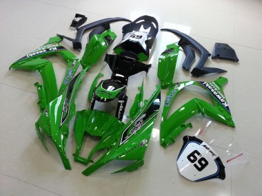 Best 2011-2015 Kawasaki ZX10R Motorcycle Fairings - Green Glossy Black Elf Henleys Vent-Axia 69