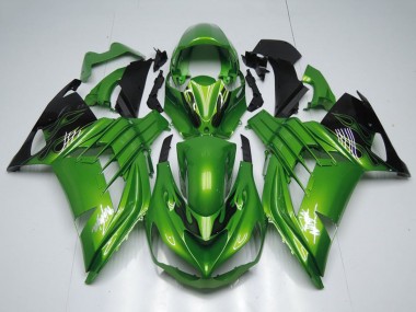 Best 2012-2024 Kawasaki ZX14R ZZR1400 Motorcycle Fairings - Green Glossy Black Flame White Ninja