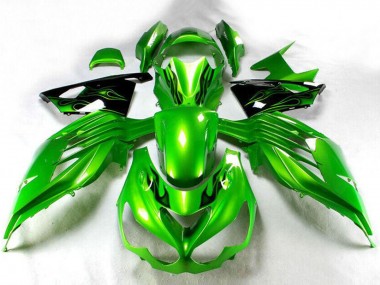 Best 2012-2024 Kawasaki ZX14R ZZR1400 Motorcycle Fairing - Green Glossy Black