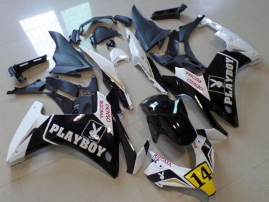 Best 2013-2015 Honda CBR500R Motorcycle Fairings - White Yellow Glossy Black Playboy 14