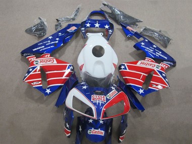 Best 2005-2006 Honda CBR600RR Motorcycle Fairings - White Red Blue Cycle World Castrol