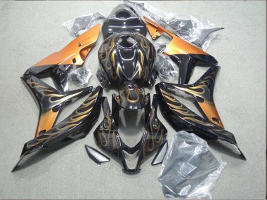 Best 2007-2008 Honda CBR600RR Motorcycle Fairing - Glossy Black Orange Flame