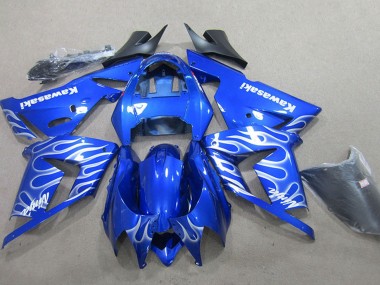 Best 2004-2005 Kawasaki ZX10R Motorcycle Fairing - Blue White Flame