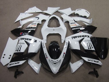 Best 2006-2007 Kawasaki ZX10R Motorcycle Fairings - White Glossy Black Elf Touch4 Monster Energy