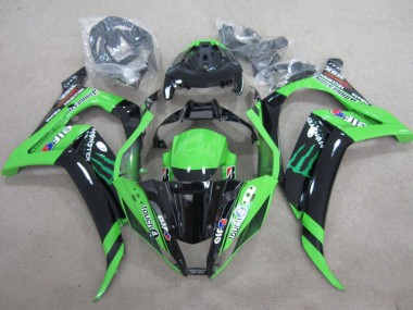 Best 2011-2015 Kawasaki ZX10R Motorcycle Fairings - Green Glossy Black Green Elf Touch4 Monster