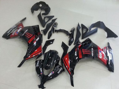 Best 2013-2018 Kawasaki ZX300R Motorcycle Fairings - Glossy Black Red Elf Touch4 Monster