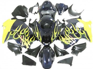 Best 1996-2007 Suzuki GSXR 1300 Motorcycle Fairings - Glossy Black Yellow Flame