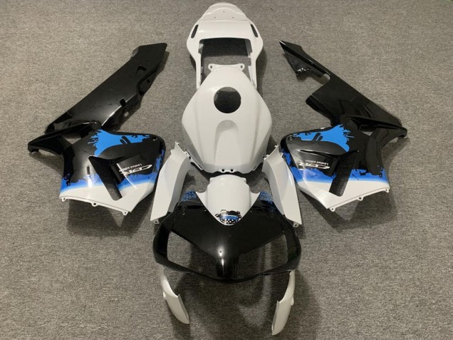 2003-2004 Honda CBR600RR Motorcycle Fairing - White Blue Glossy Black Splatter