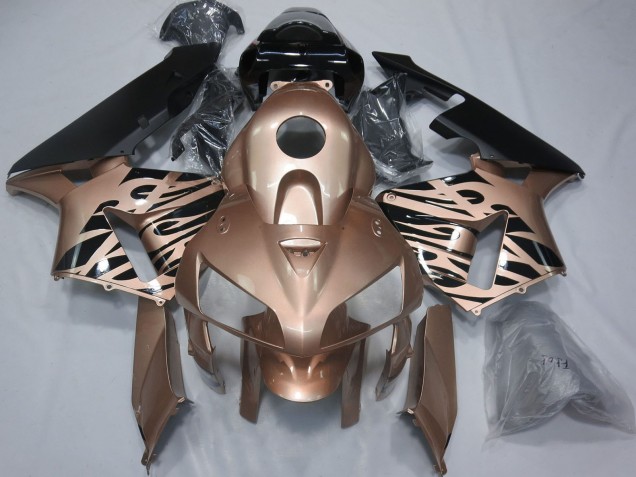 2005-2006 Honda CBR600RR Motorcycle Fairings - Glossy Black Bronze Flame