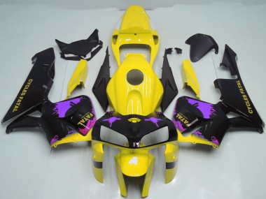 Best 2005-2006 Honda CBR600RR Motorcycle Fairings - Glossy Black Yellow Purple Splatter