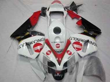 Best 2003-2004 Honda CBR600RR Motorcycle Fairings - White Red Glossy Black Konica Minolta