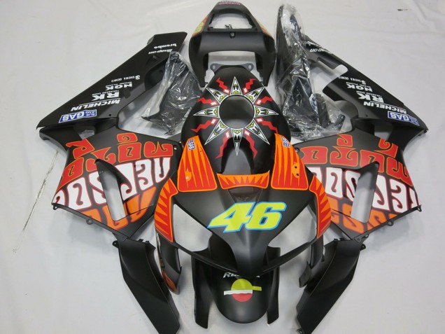 2003-2004 Honda CBR600RR Motorcycle Fairings - Matte Black Orange Yellow Rossi 46