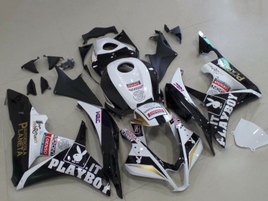 Best 2007-2008 Honda CBR600RR Motorcycle Fairings - White Gold Glossy Black PlayBoy