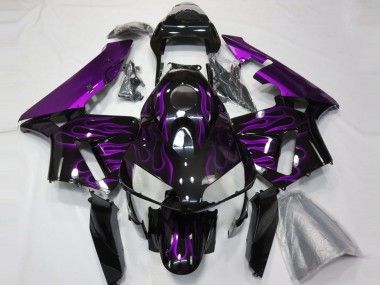 Best 2003-2004 Honda CBR600RR Motorcycle Fairings - Glossy Black Purple Flame