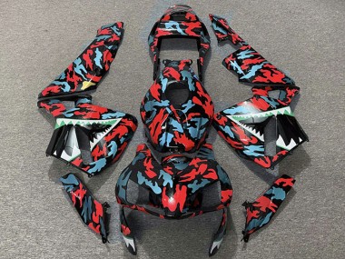 Best 2003-2004 Honda CBR600RR Motorcycle Fairings - Red Blue Camouflage Shark