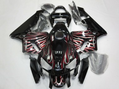 Best 2005-2006 Honda CBR600RR Motorcycle Fairings - Glossy Black Silver Red Flame