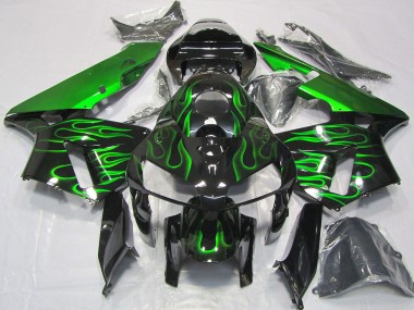 Best 2005-2006 Honda CBR600RR Motorcycle Fairings - Glossy Black Vibrant Green Flame