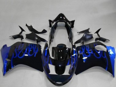 Best 1996-2007 Honda CBR1100XX Blackbird Motorcycle Fairings - Glossy Black Blue Flame